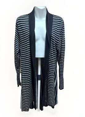 Soft Surroundings Striped Open Front Cardigan Womens Large Black Long Sleeve